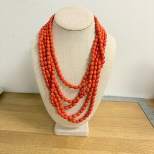 Red orange multi strand chunky statement beaded necklace